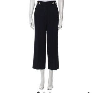 Veronica Beard Black Ankle-Crop Wide-Leg Pants with Button Details